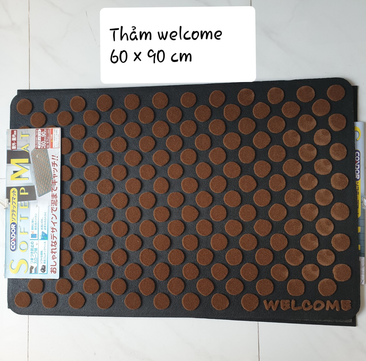 Thảm Welcome BIG SIZE 60x90CM CONDOR Cao su chống trượt tuyệt đối DOORMAT ĐEN HỌA TIẾT TRÒN NÂU