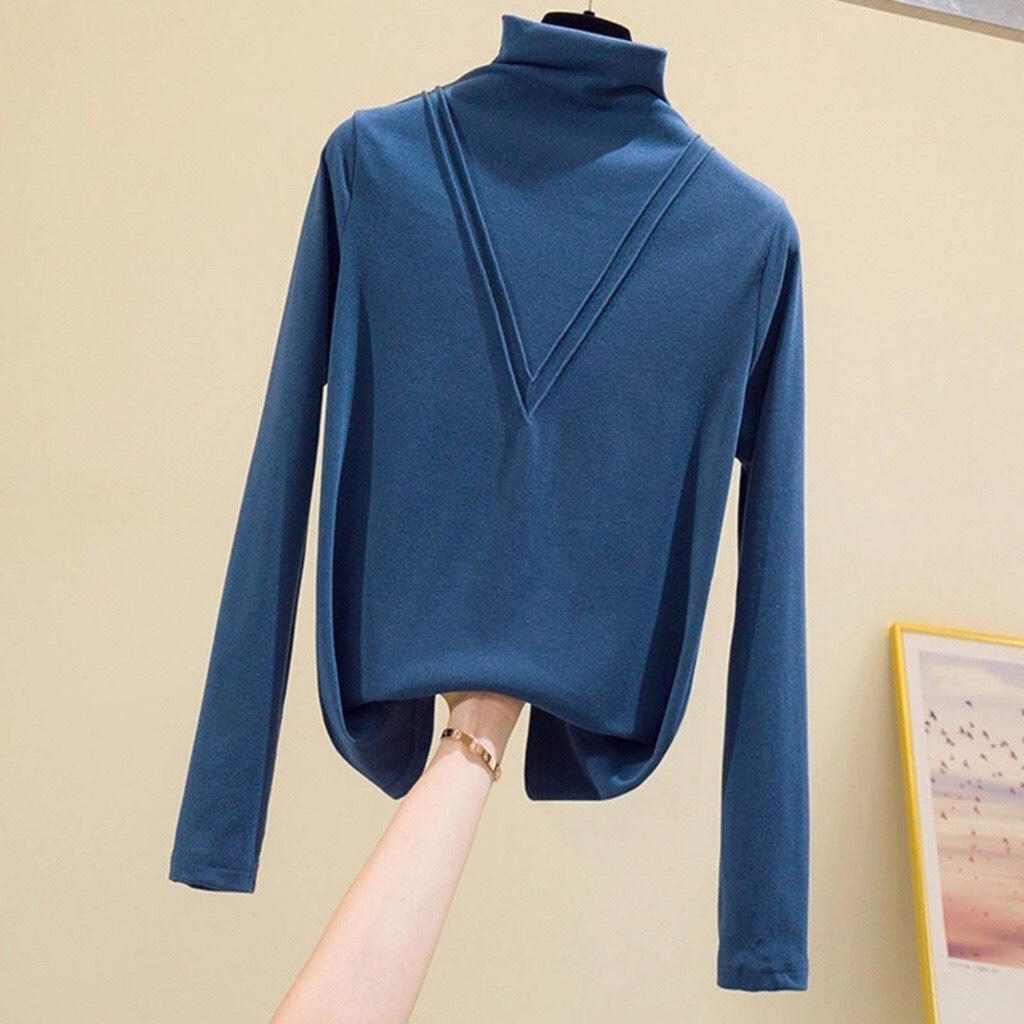 Áo Giữ Nhiệt Nữ cổ 3 phân Viền V Nổi Ôm Body, Áo Thun tay Dài, Áo Kiểu Nữ