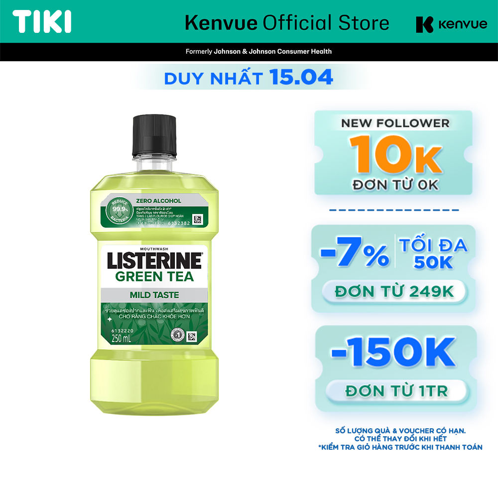 Nước Súc Miệng ngừa sâu răng Listerine natural green tea 250ml - 100953222