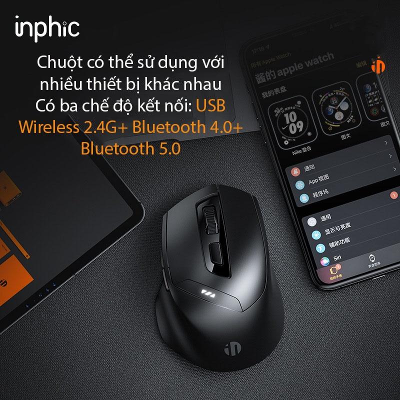 Chuột không dây INPHIC DR01 - Chuột Bluetooth Pin sạc - có đèn Led báo mức Pin - DPI lên đến 1600 - Hàng Chính Hãng