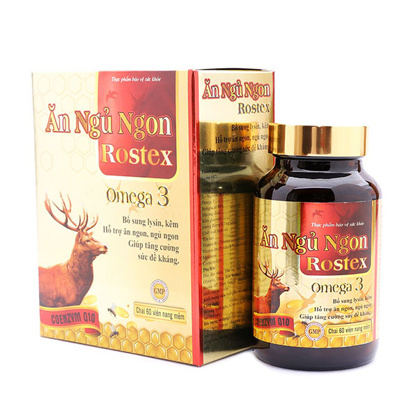 Viên Ăn Ngủ Ngon Rostex Omega 3, lysin, kẽm tăng sức đề kháng, tăng sức khỏe - Chai 60 viên