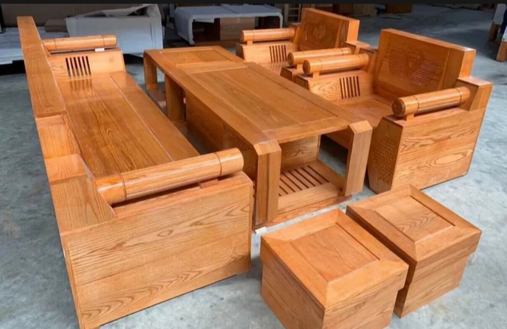 BỘ BÀN GHẾ PHÒNG KHÁCH , BỘ SOFA GÓC L GỖ SỒI ,MẪU KIM CƯƠNG