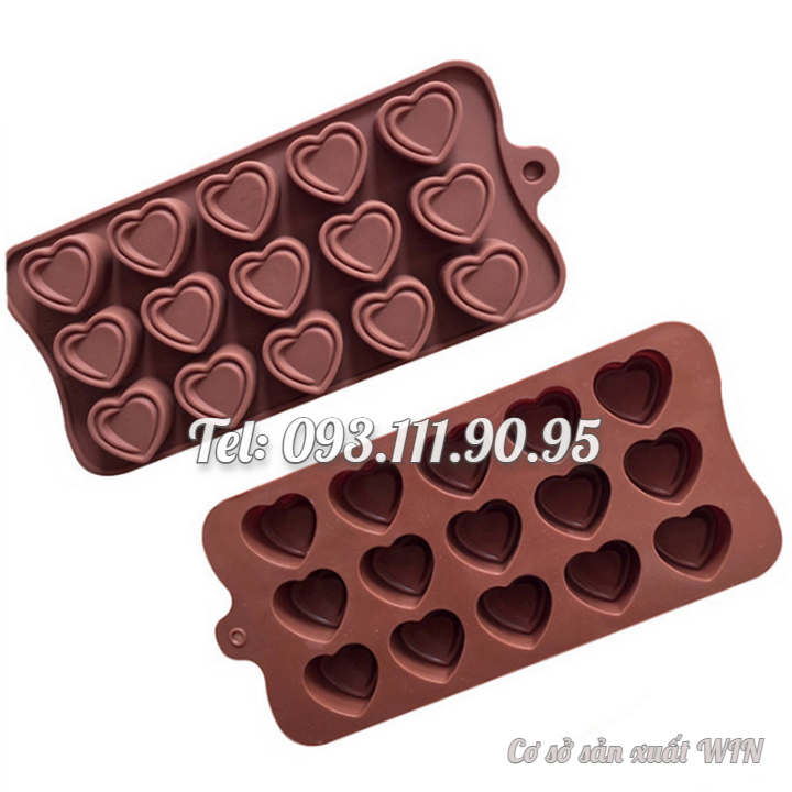 Khuôn silicon làm rau câu, socola 15 hình trái tim kép – Mã số 1593
