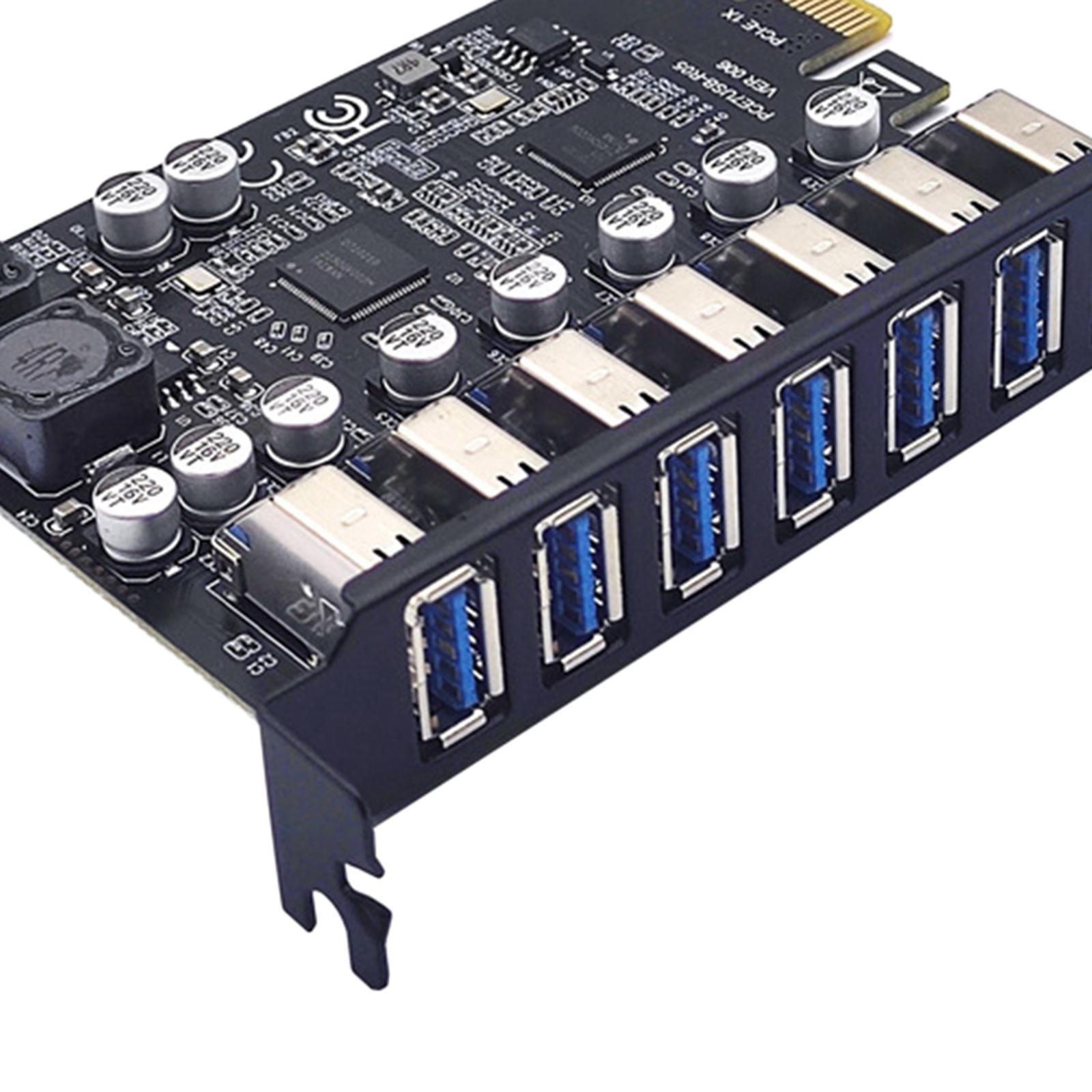 PCIe 7 Ports USB 3.0 Expansion Card Desktop PC Computer Converter Third Generation Master Control
