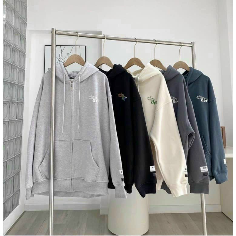 Áo Khoác Thun Nỉ Chữ Cinder Có Nón Mũ 2 Lớp -FREESHIP - Kiểu Hoodie Có Khóa Kéo Zip - Nam Nữ Cặp Đôi Mặc Thu Đông