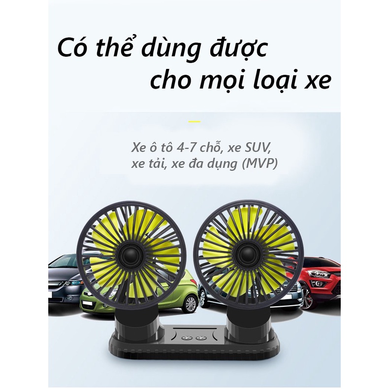 (LOẠI TỐT) Quạt đôi ô tô xoay 360 tiện ích gắn taplo xe hơi , xe tải văn phòng cao cấp mẫu mới loại tốt gió mạnh, phụ kiện ô tô