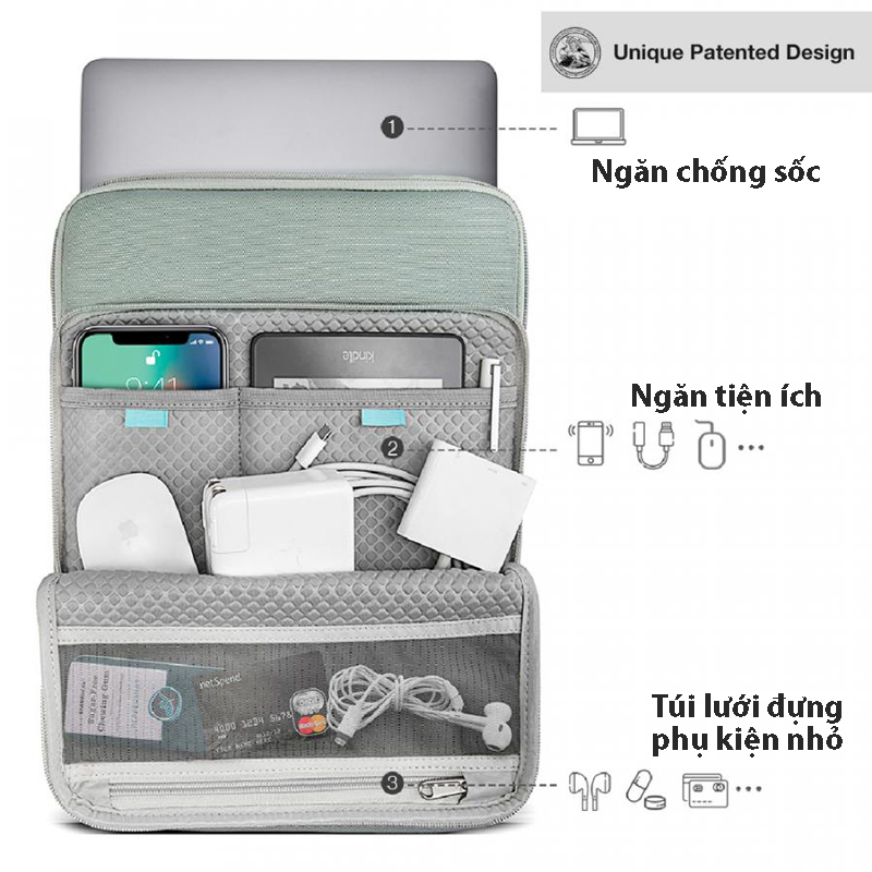 Túi chống sốc chính hãng TOMTOC (USA) 360° Protection Premium - H13-C02 cho Macbook Pro/Air 13 inch New