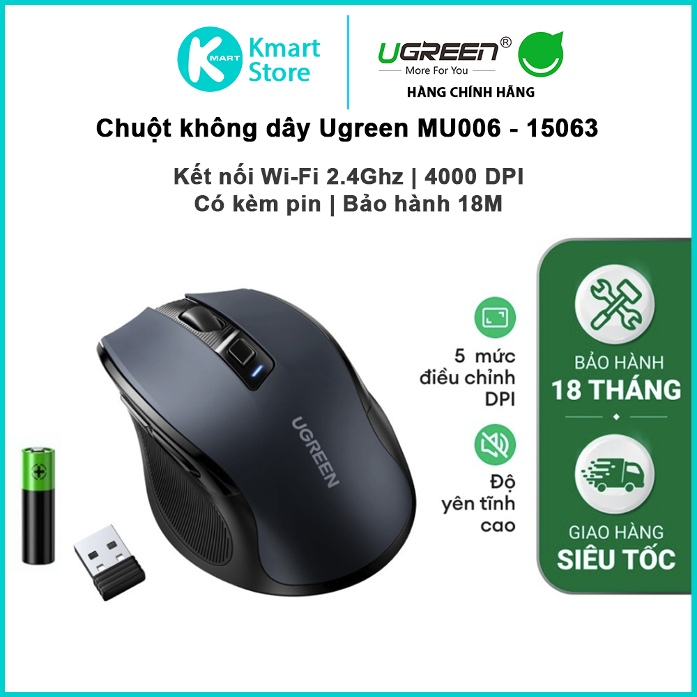 Chuột không dây BT 5.0 / Wifi 2.4G Ugreen MU006 Chế Độ Kép Chuột Ergonomic 4000 DPI | 6 Nút bấm - Hàng Chính Hãng