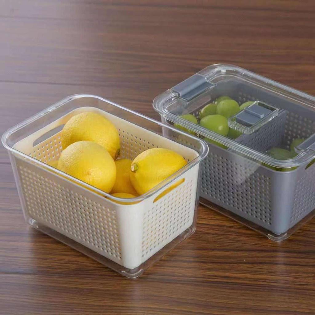 Hộp đựng bảo quản thực phẩm tủ lạnh 2 lớp có lỗ thông khí thoát nước giữ thực phẩm khô ráo tươi lâu AZ AD25220
