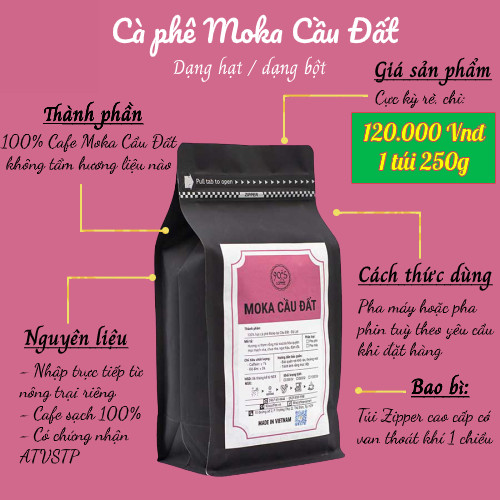 Cà Phê Moka Cầu Đất Rang Xay Nguyên Chất - Dạng Bột - 90S Coffee Vietnam - 100% Cà Phê Sạch Cao Cấp