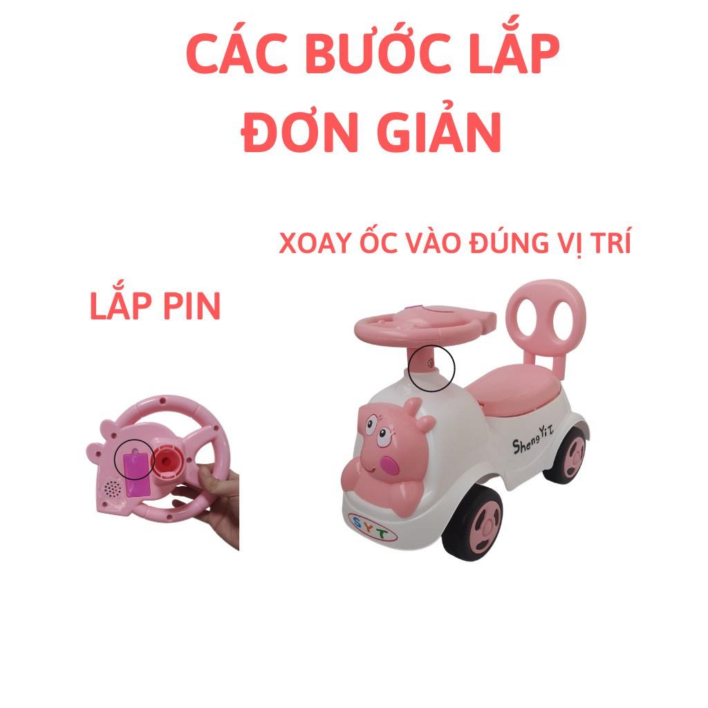 Xe lắc cho bé chòi chân Heo Peppapig cho bé có nhạc + còi + thùng đồ + tựa lưng (Xe chòi chân cho bé)