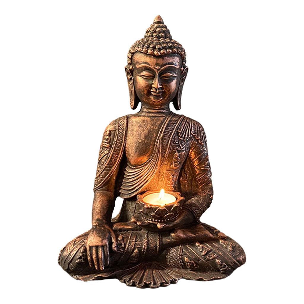 Buddha Yoga Candle Holder Tabletop Tealight Statue Home Office Collectible