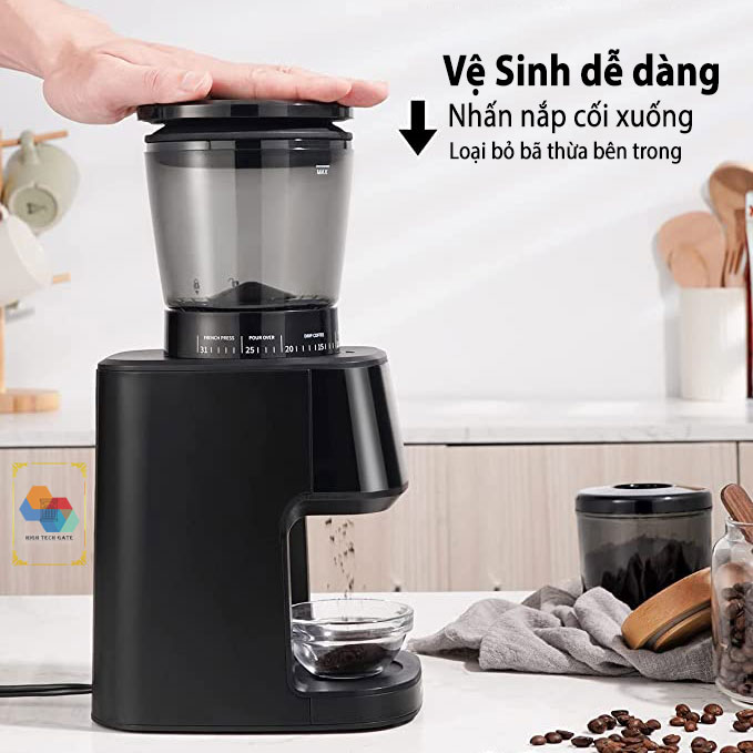 Máy xay cà phê HTG CG015 lưỡi dạng nón, 31 cấp độ xay mịn đa năng, pha chế cho máy pha espresso đồng nhất, tích hợp 2 vòng đệm tránh rơi vãi