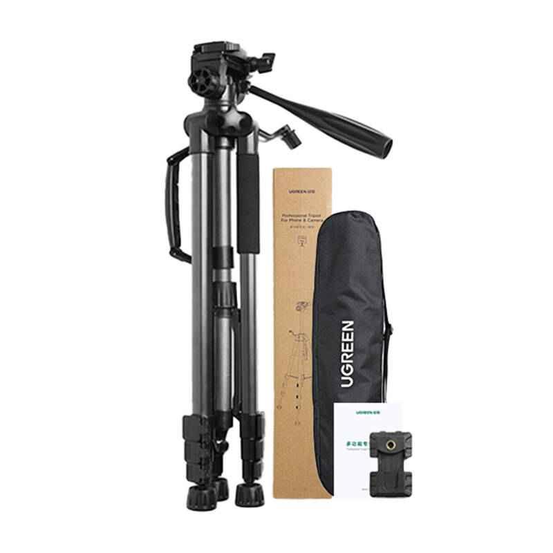 Ugreen UG15187LP661TK tripod 3 chân cao 55cm-170cm xoay 360 độ bằng nhôm Gậy tự chụp ảnh chuyên nghiệp chống trượt cho điện thoại hoặc máy ảnh đế màu đen max 5kg - HÀNG CHÍNH HÃNG