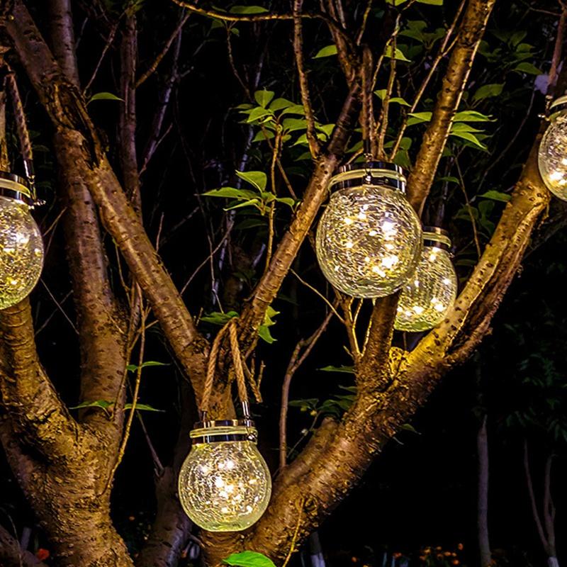 Solar LED Light Mason Glass Jar Waterproof Hanging Light with Rope Landscape Decoration for Patio Pathway Garden