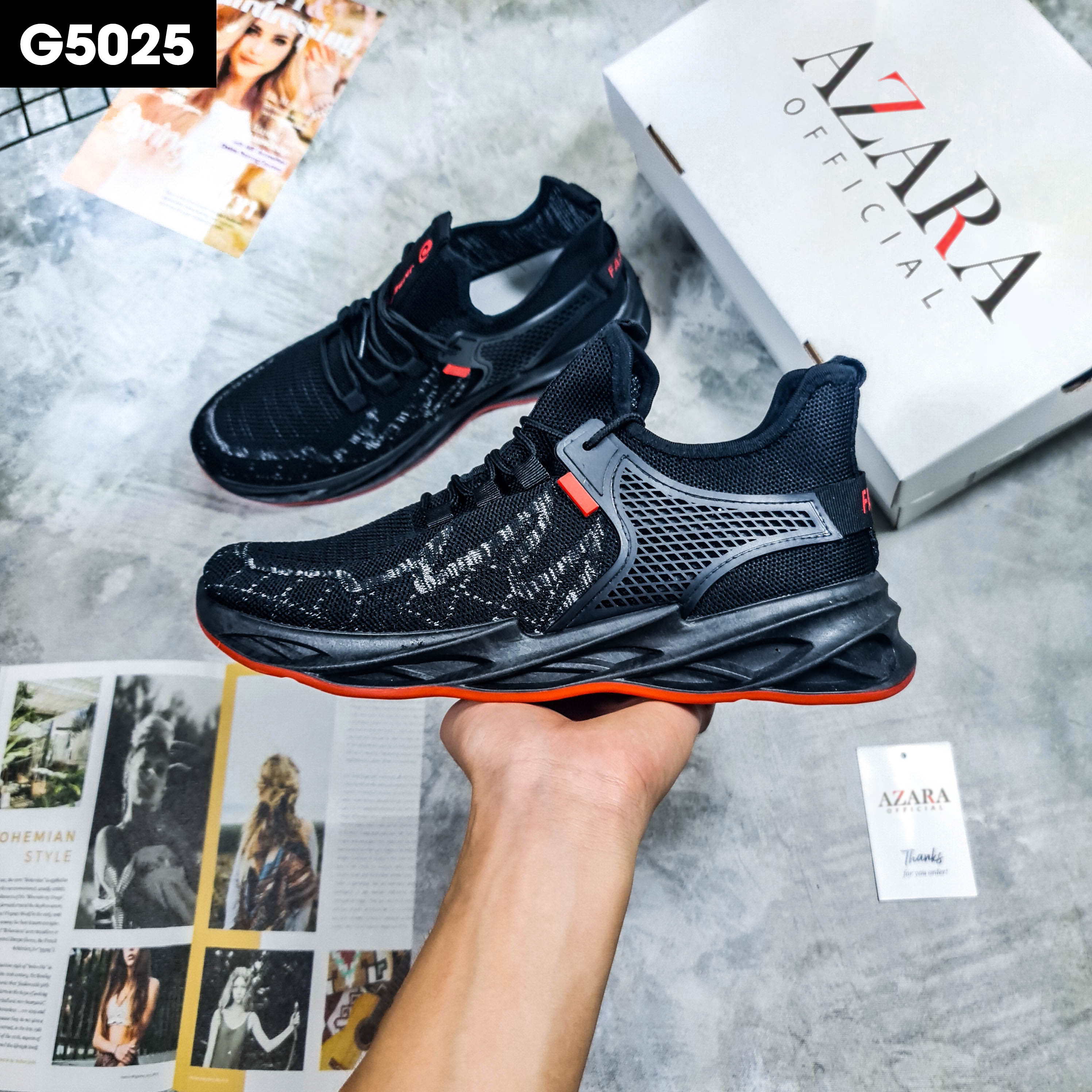 Giày Thể Thao Nam AZARA- Sneaker Màu Đen - Xám, Phù Hợp Đi Chơi, Thiết Kế Thể Thao - G5025