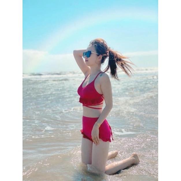 freeship Bikini hai mảnh đỏ nữ tính mặc đi biển