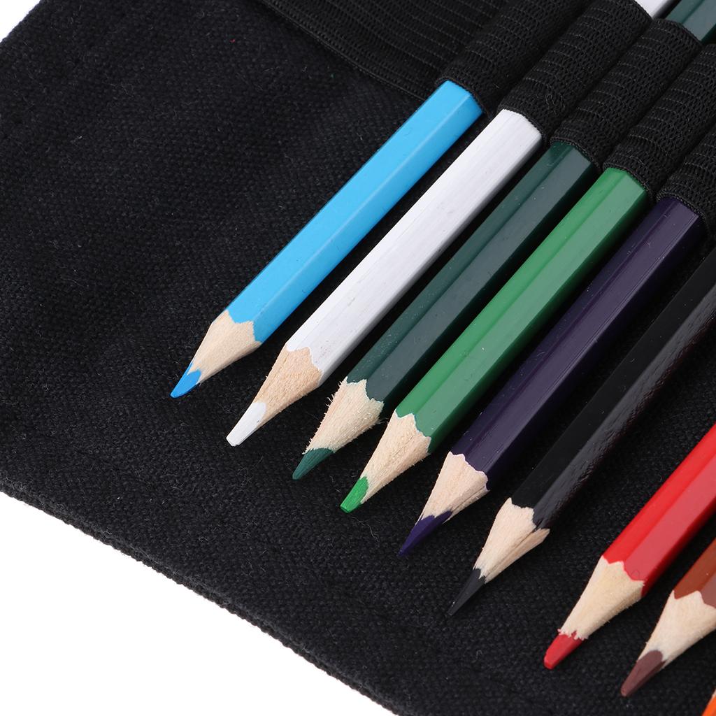 1 Set Large Capacity Pencil Bag Rolling Canvas Painting Pencil Wrap Stationery Pouch