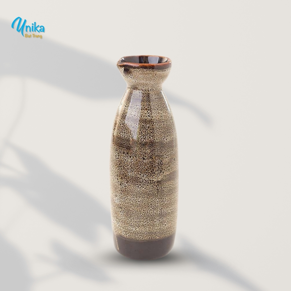 Bộ sake cao men gấm vàng khay quạt - Set sake men hỏa biến - Gốm Unika Bát Tràng