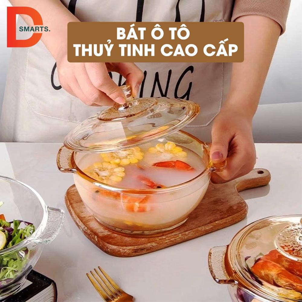 Bát thuỷ tinh có nắp đậy, bát ô tô chất liệu thuỷ tinh cao cấp giữ nhiệt lâu, an toàn sức khoẻ