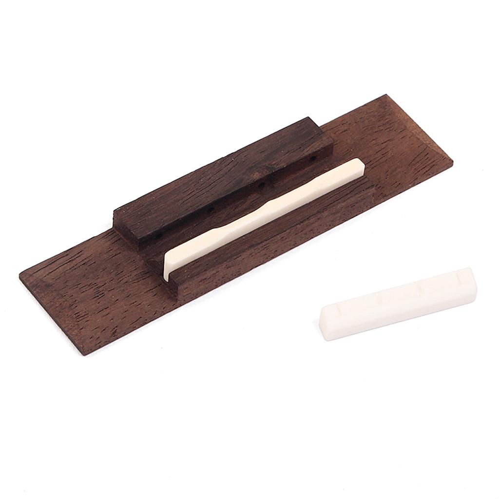 Replacement Rosewood Bridge with Beige Nut Saddle Slotted Set for 4 String Ukulele Hawaii Guitar