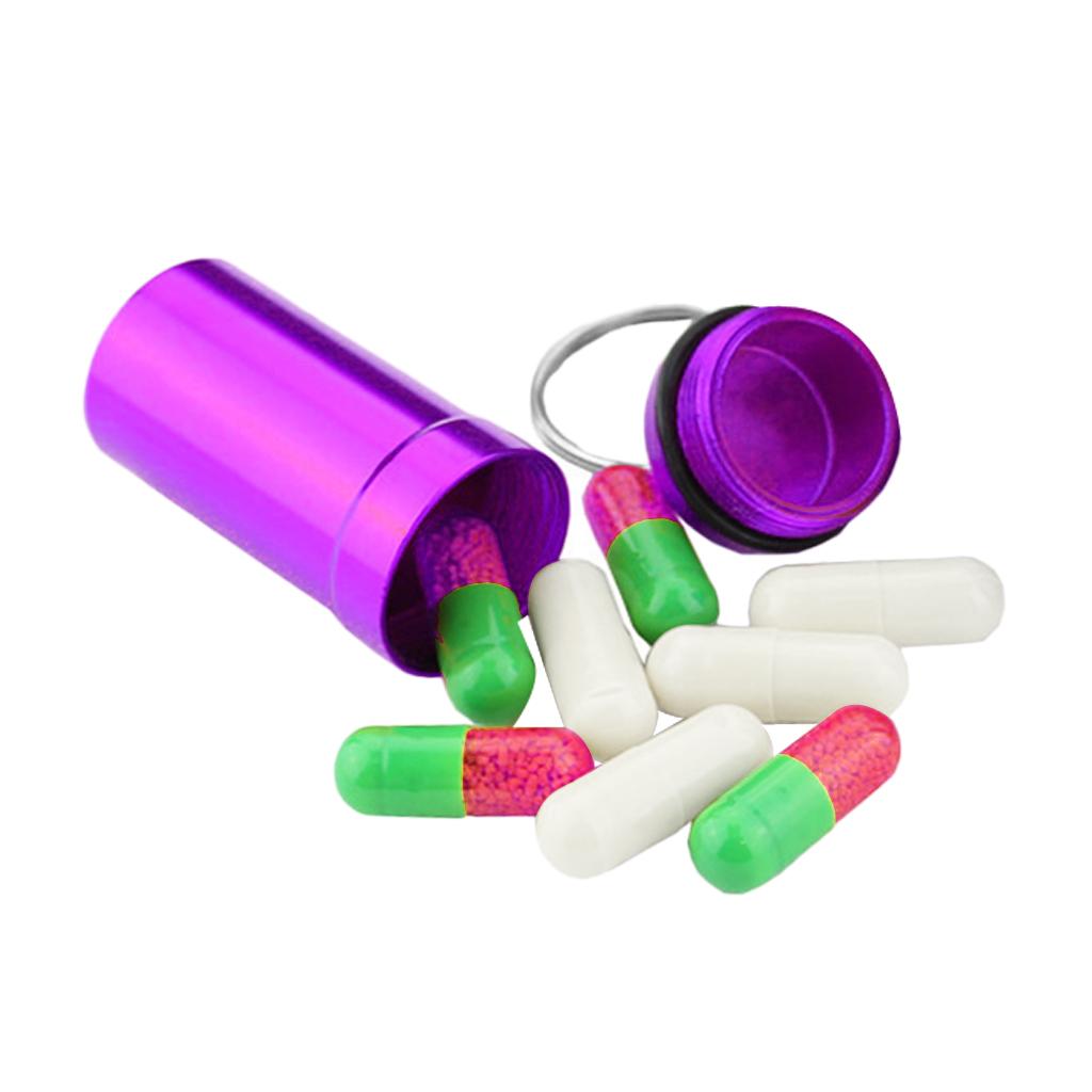 2 Pieces Waterproof Aluminium Pill Storage Box Case Keychain Keyring Purple
