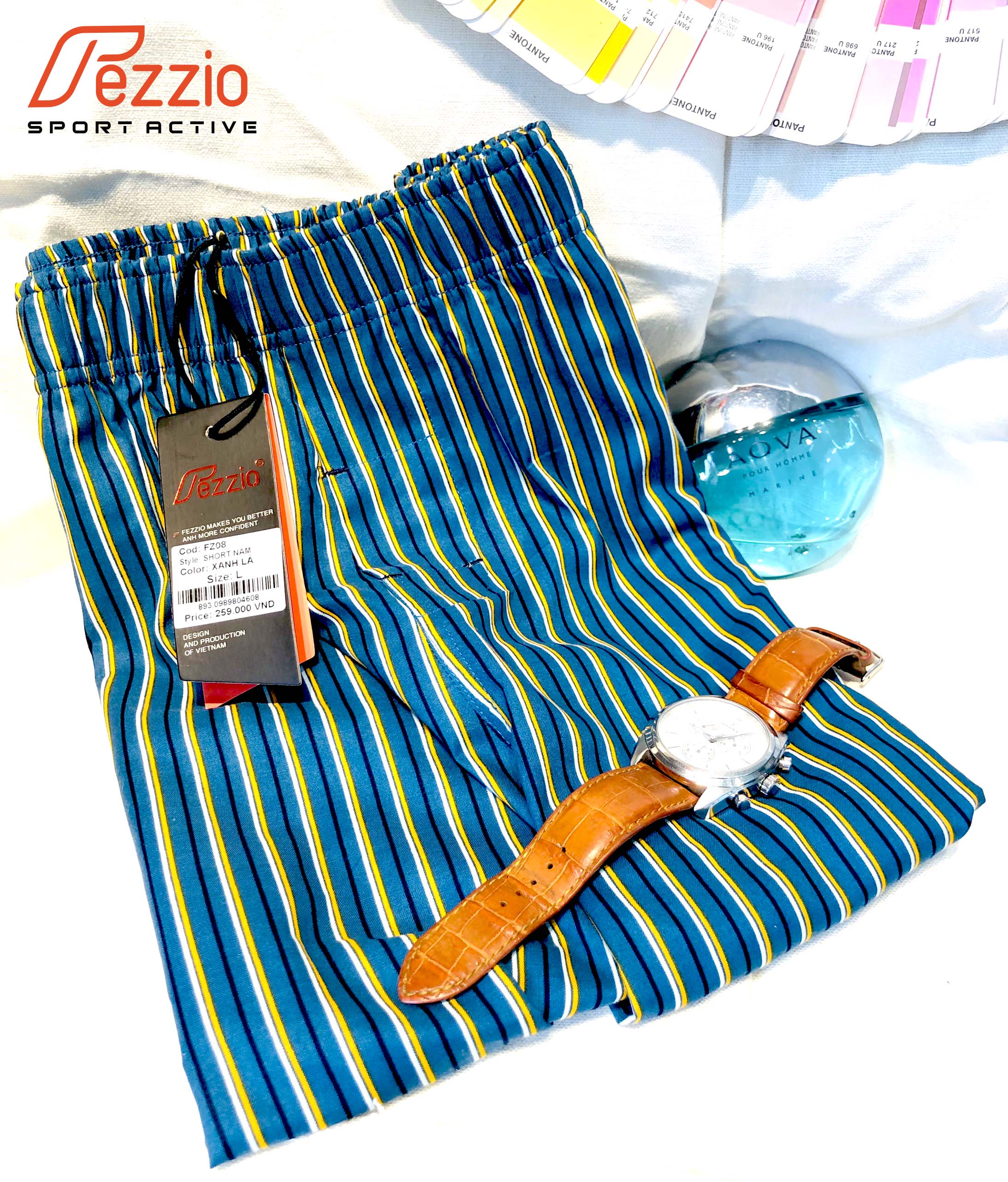 Quần đùi nam xuất khẩu mặc nhà, quần đùi nam, quần short, quần sọc nam vải kate cotton 100% thương hiệu Fezzio