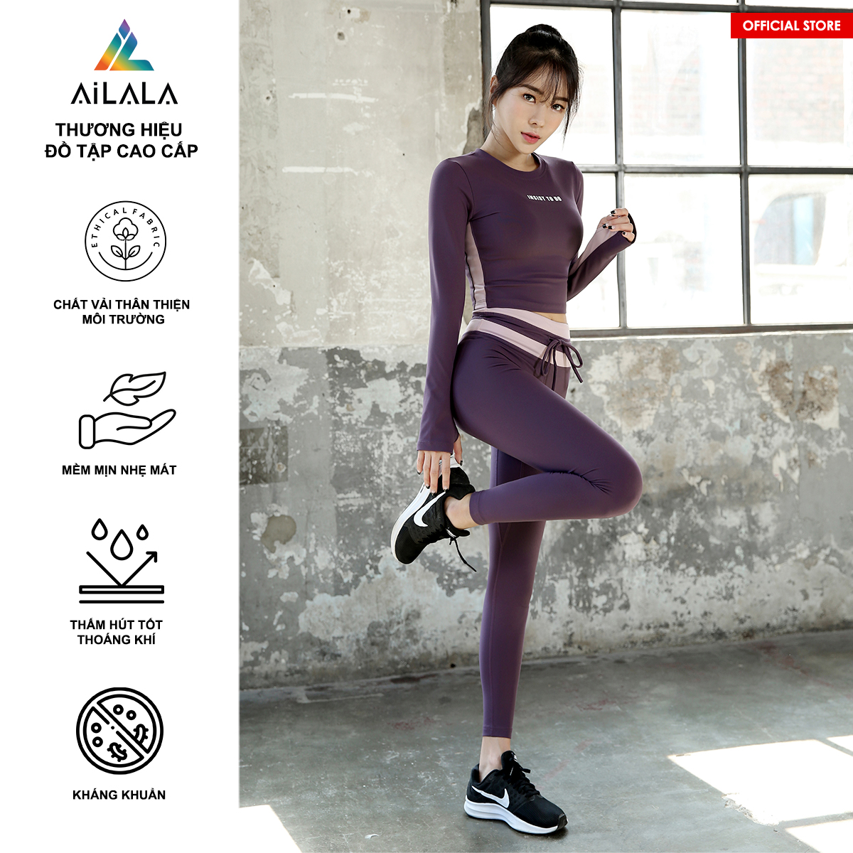 Bộ quần áo thể thao nữ AiLALA LUX85D, Đồ tập Yoga Gym Pilates, chất vải Hi-tech cao cấp