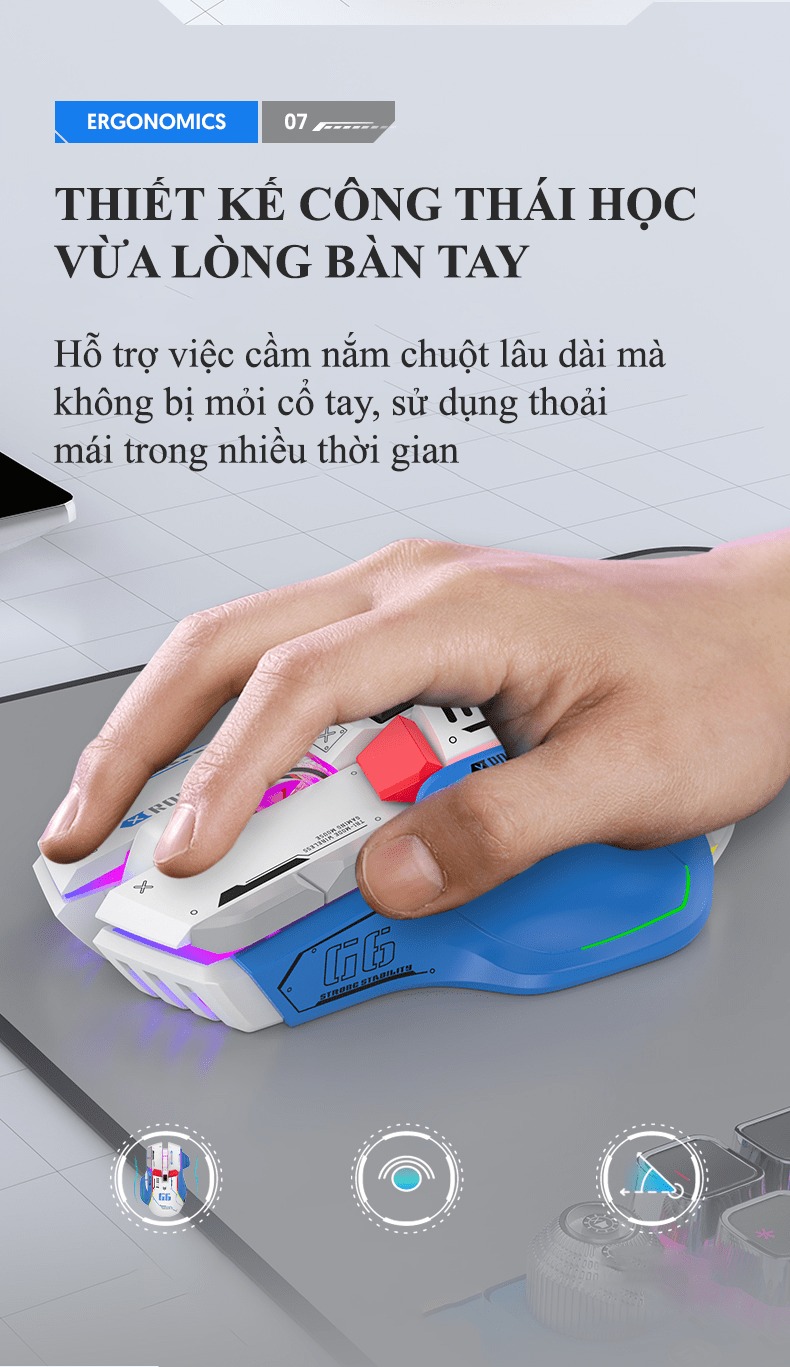 Chuột không dây G6SBT kết nối 3 chế độ với kiểu dáng robot mới lạ kèm theo 11 chế độ led RGB cực đẹp - VL