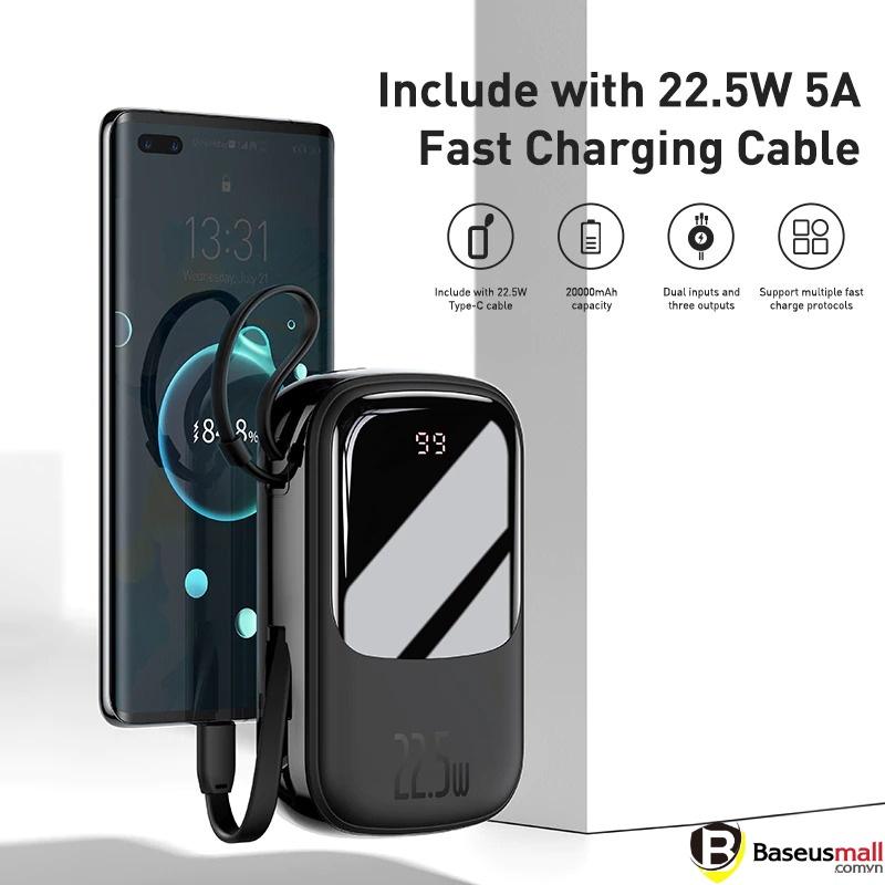 Pin sạc dự phòng sạc nhanh Baseus Qpow Digital Display 20000mAh (22.5W/ 5A , USB+Type C Port, QC/ PD Quick Charging) (Hàng chính hãng)