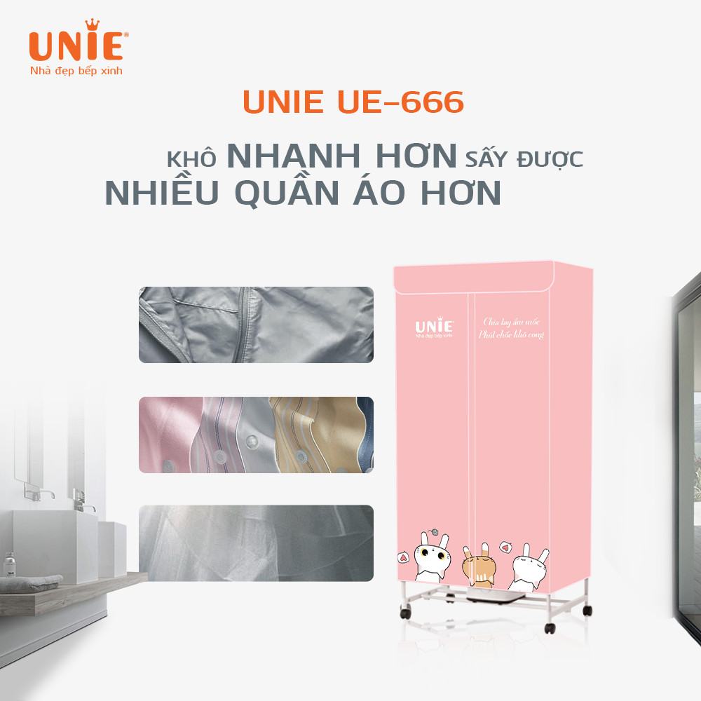 Tủ sấy quần áo 2 tầng Unie 666 ông suất 1500W đa chức năng bảo hành 1 năm