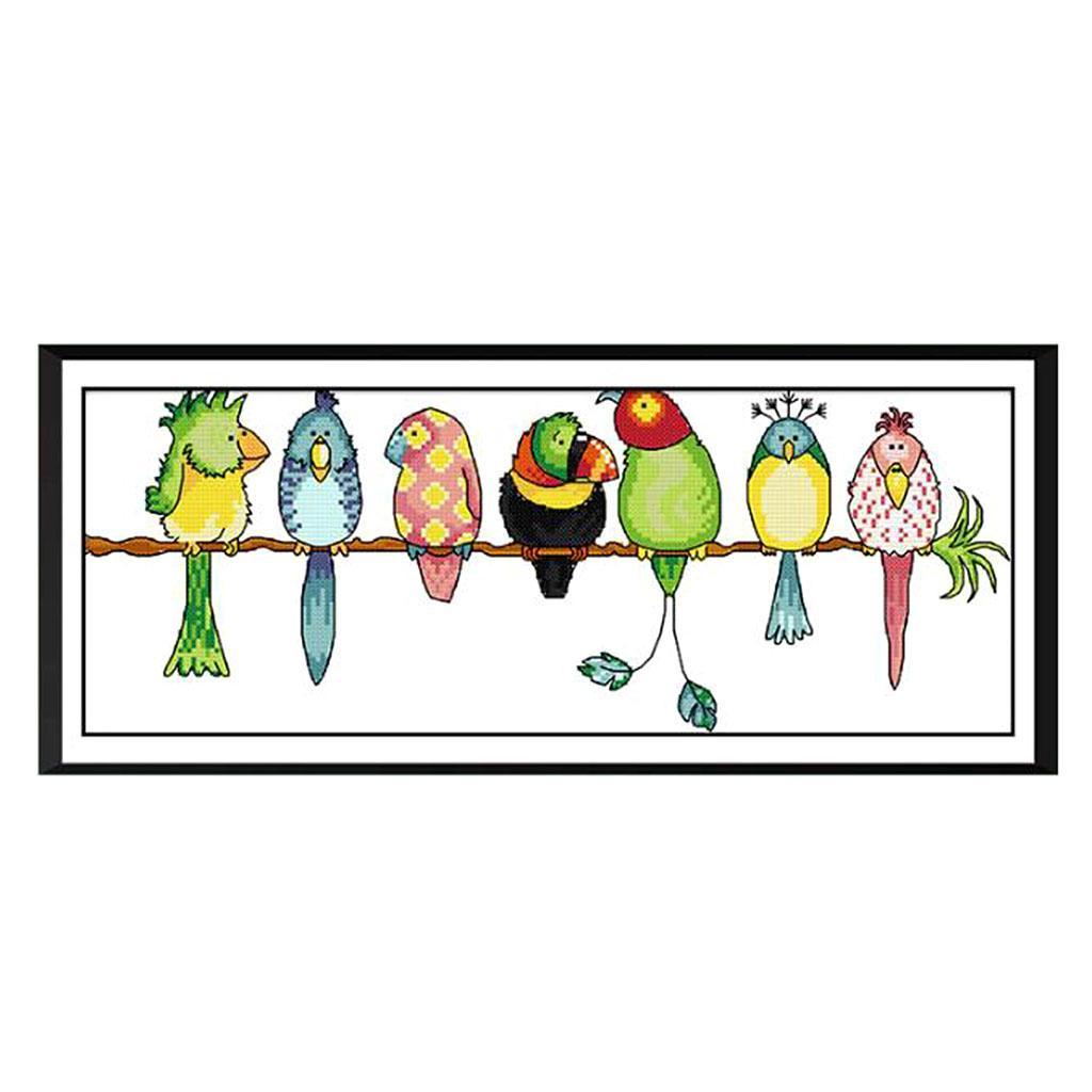 Colorful Parrots Stamped Cross Stitch Kit DIY Handmade Needlework