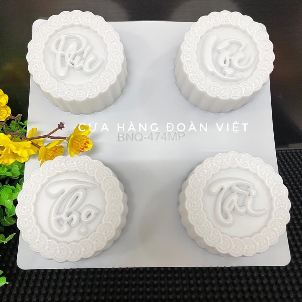 bộ 4 Khuôn Nhấn Xôi, Khuôn Xôi, Khuôn Rau Câu Hình PHÚC LỘC THỌ TÀI 9 cm - Khuôn Nhựa 3D Sắc Nét