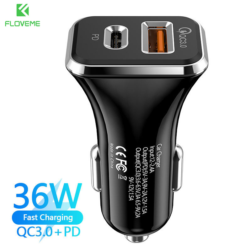 FLOVEME Sạc USB Ô Tô 18W Quick Charge QC3.0 Cho iPhone 12 11 Loại C dành cho Điện Thoại Di Động - Hàng chính hãng