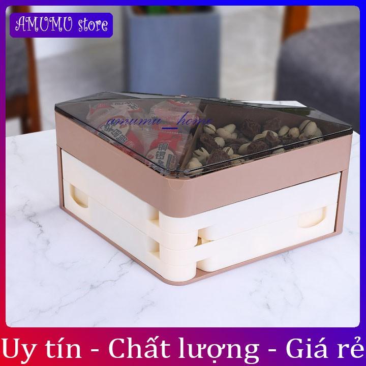 KHAY MỨT TẾT , HỘP MỨT TẾT TAM GIÁC 3 TẦNG NHỰA CAO CẤP HÀNG NỘI ĐỊA TRUNG QUỐC SANG TRỌNG-tặng 10 lì xì tết