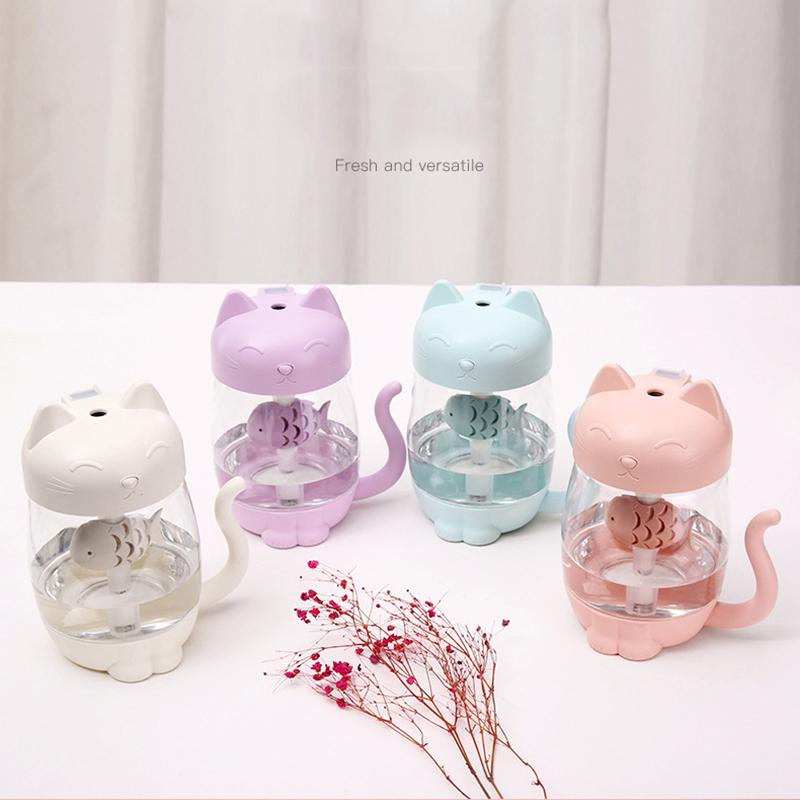 350ML Mèo USB Tạo Độ Ẩm Không Khí Mini Tinh Máy Khuếch Tán Tinh Dầu Di Động Nhà Humidificador Phun Sương Tạo Ấm Đèn