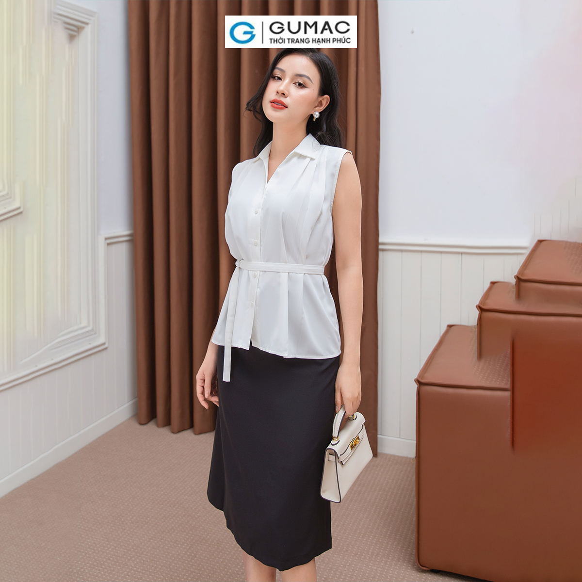 Áo xếp ly kèm dây thời trang GUMAC AD10015