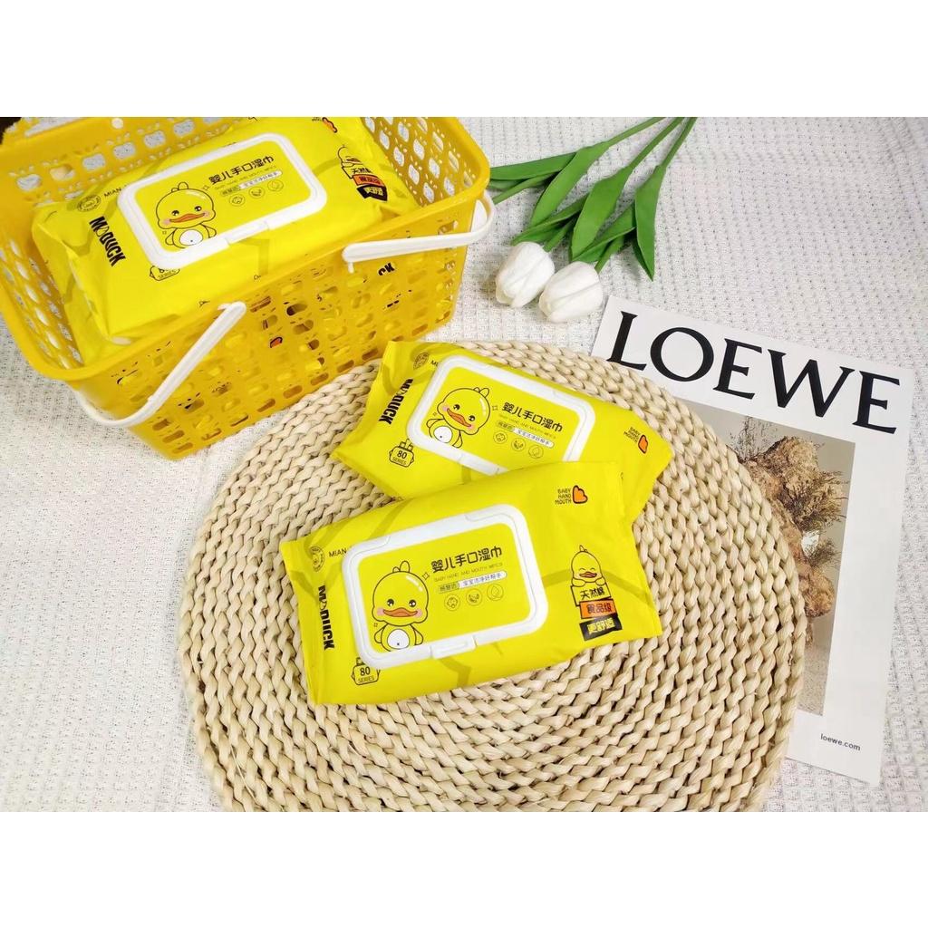 HỘP 10 GÓI KHĂN GIẤY ƯỚT VỊT VÀNG DỄ THƯƠNG 1 GÓI 80 TỜ MỀM MẠI DỊU NHẸ KHÁNG KHUẨN ĐA NĂNG TIỆN DỤNG