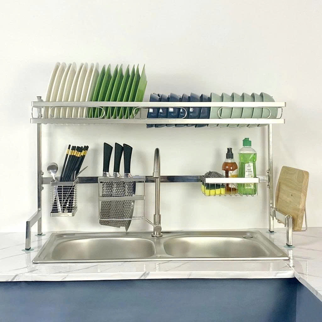 Kệ Bếp Inox Úp Chén Đĩa Đặt Chậu Nhiều Kích Thước - Ngang 67cm đến 1m, có 1 tầng hoặc 2 tầng