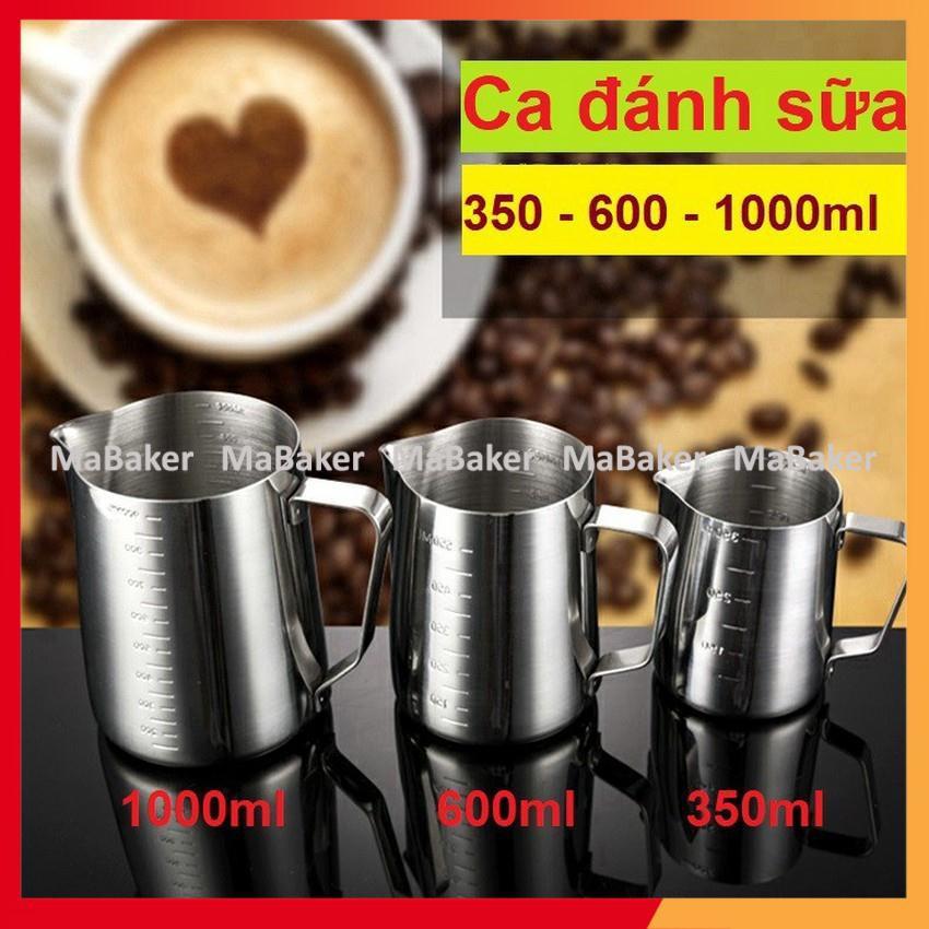Ca đánh bọt sữa inox cao cấp, siêu bền có vạch chia định lượng 350ml, 600ml, 1000ml