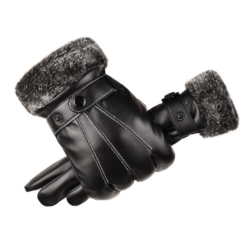 Găng tay nam mù đông giữu ấm chống nước cảm ứng điện thoại phối cổ lông lịch lãm mẫu GT223