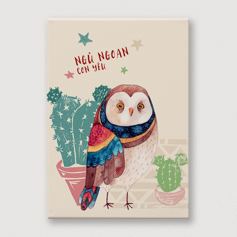 Bộ 2 tranh canvas treo tường Bé Cú Ngủ Ngon 40×60 cm
