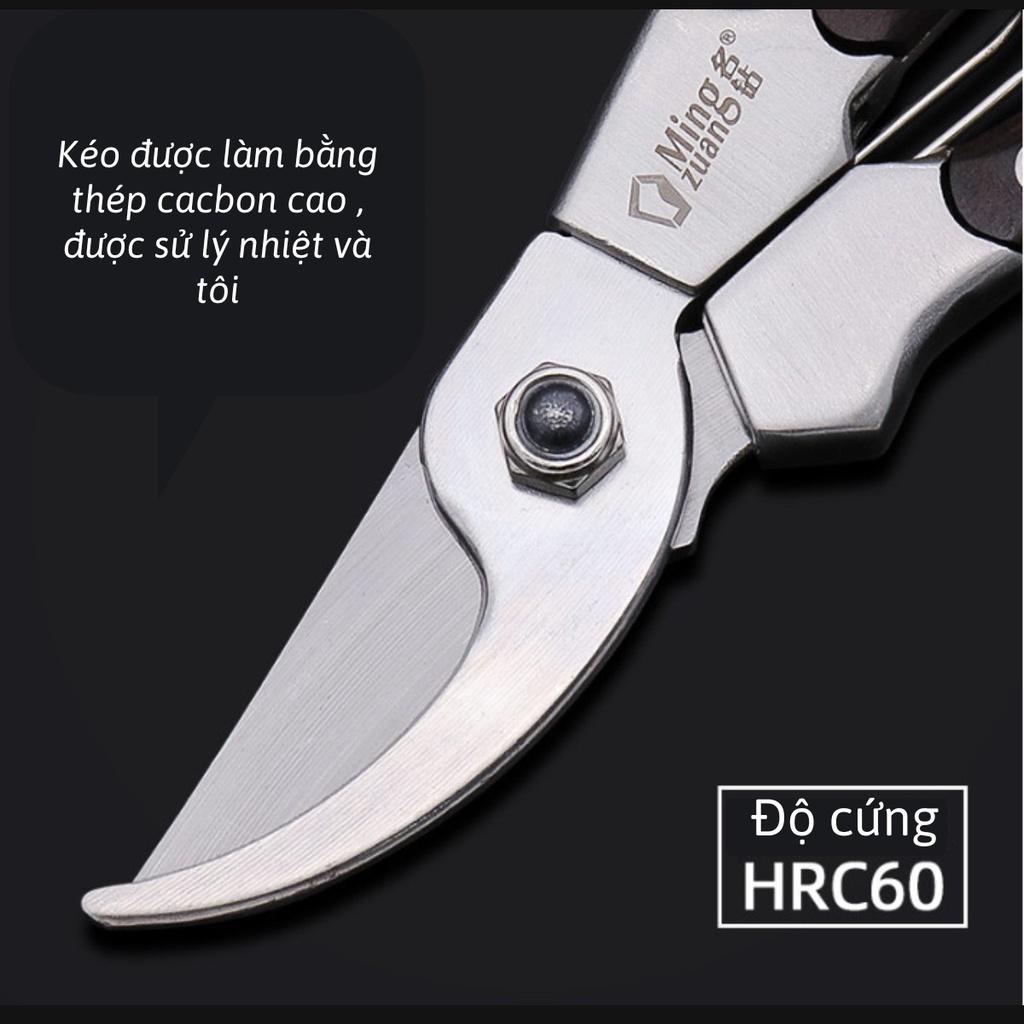 Kéo Cắt Cành Nhật Bản MING ZUAN Tay Đúc Nguyên Khối Chất Liệu Thép Cao Cấp Không Gỉ Tay Cầm Gỗ Dùng Cho Làm Vườn