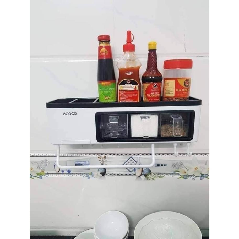 Kệ nhà bếp đa năng Ecoco , có móc treo , hũ đựng gia vị