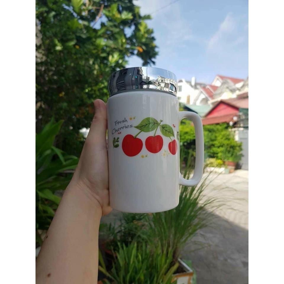 Cốc sứ nắp tráng gương giữ nhiệt