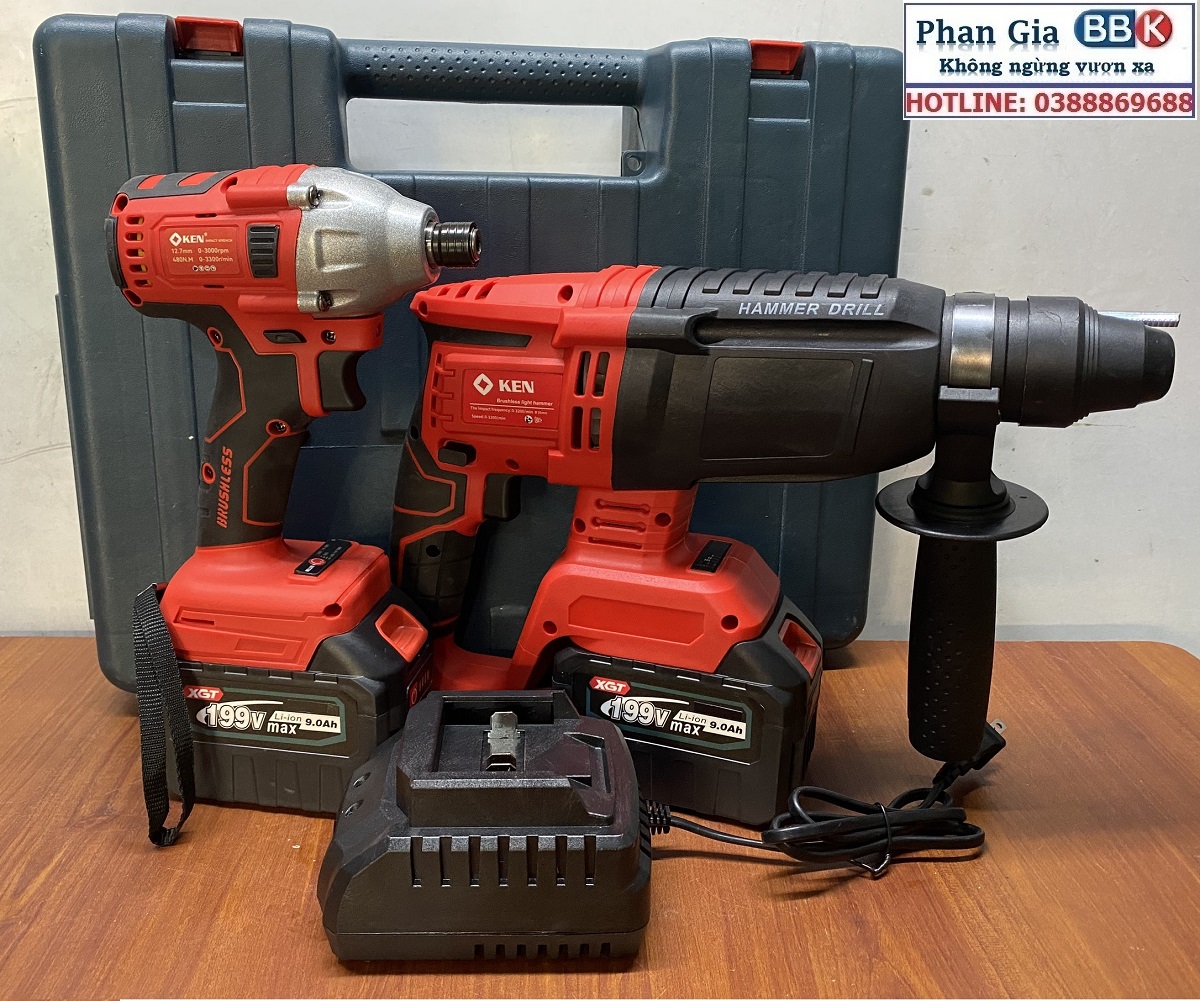Bộ Combo 2 Trong 1 Gồm Máy Khoan Đục Bê Tông Dùng Pin 188V, Khoan Bê Tông Siêu Khỏe Và Máy Bắn Vít Cầm Tay 3 Chức Năng