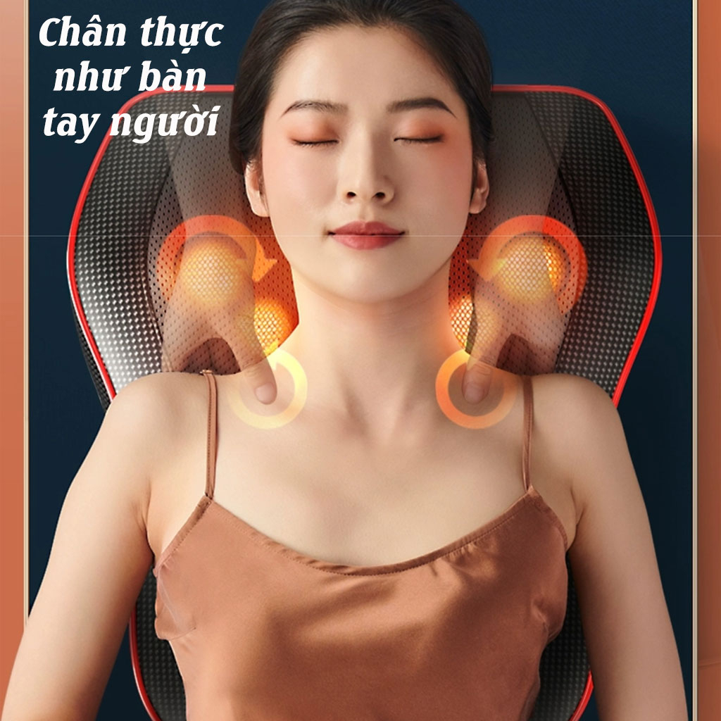 Gối Massage Cổ Vai Gáy Hồng Ngoại - Máy Massage 16 bi cao cấp thế hệ mới