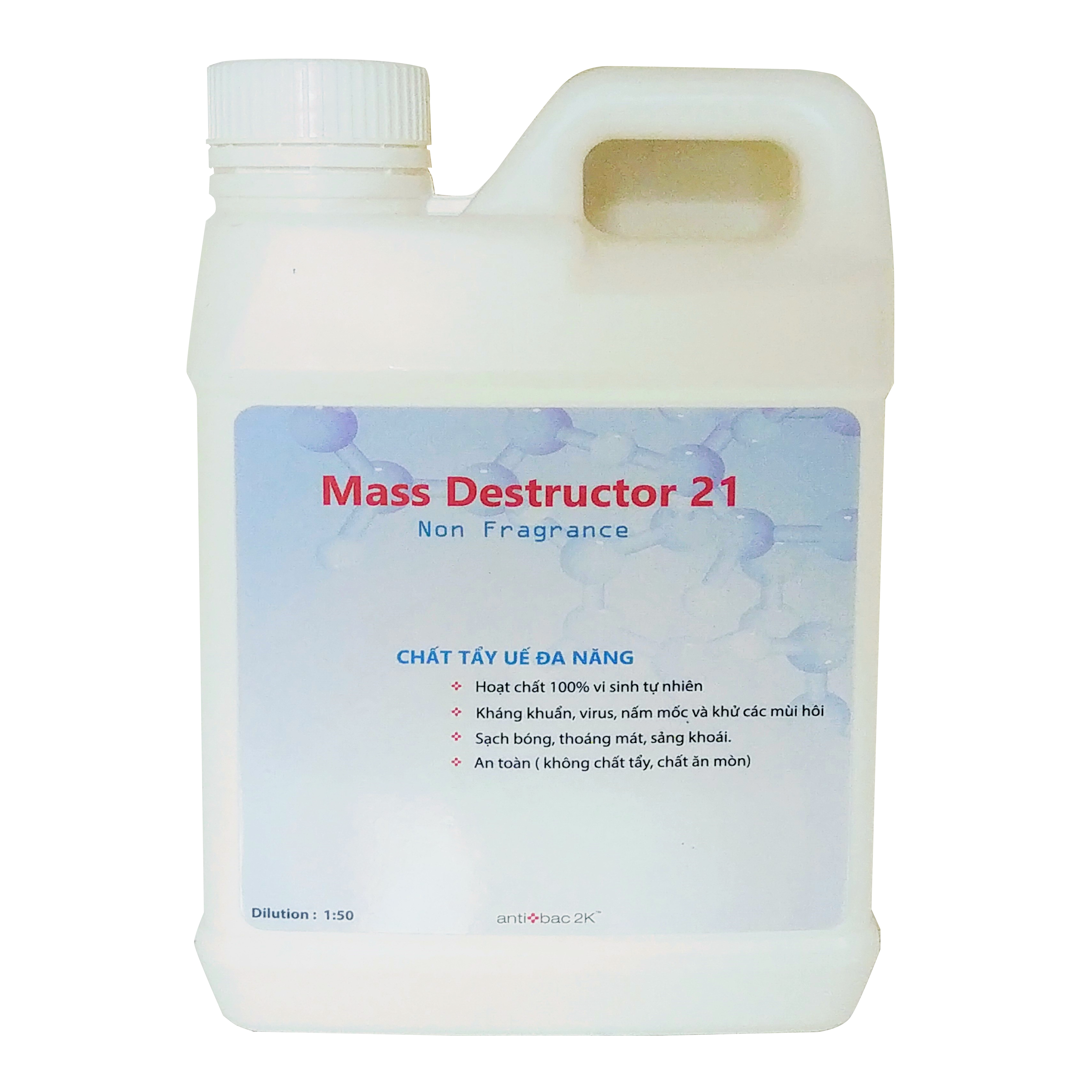 Nước lau sàn, khử mùi, kháng khuẩn, diệt virus Mass Destructor 21 Non Fragrance NEW- Công nghệ vi sinh Evolnik- Đức . Lau , phun, xịt đa năng trên các bề mặt : thảm, sàn gỗ, gạch bông, đá lót sàn, mặt bếp, đồ dùng gia đình.