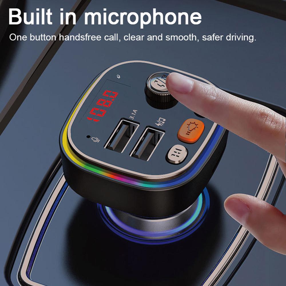 C20 Car FM Transmitter Dual USB Auto Audio Player Car BT MP3 Player with Colorful Light Car Driving Handsfree Call Accessory