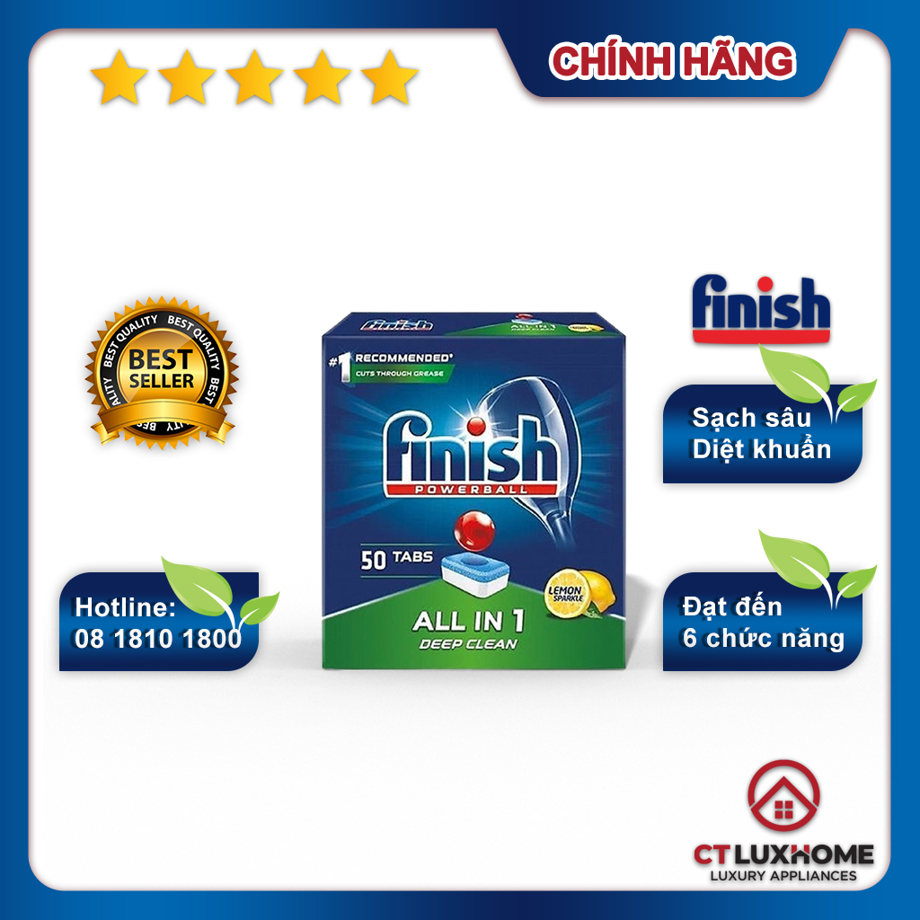 Viên rửa chén bát Finish All In One 50 viên hương chanh - 6 chức năng [RẺ VÔ ĐỊCH}